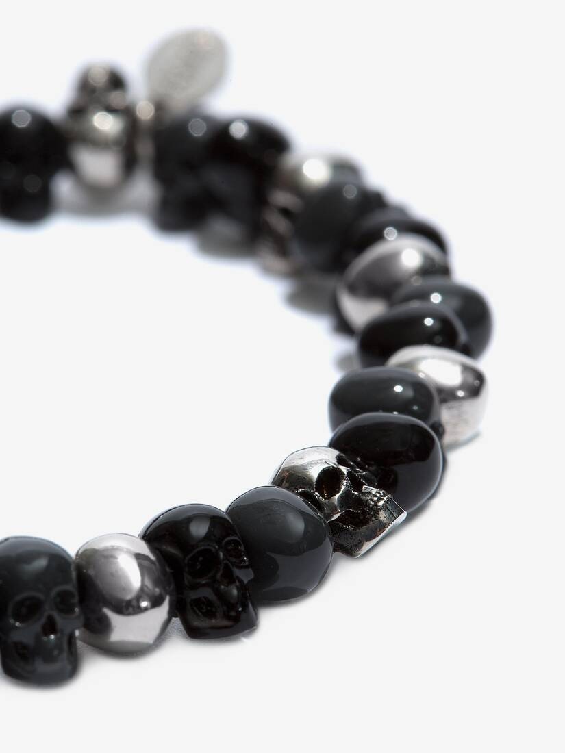 Beaded Skull Bracelet in Antique Silver - 3