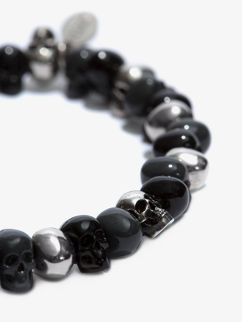 Beaded Skull Bracelet in Antique Silver 3