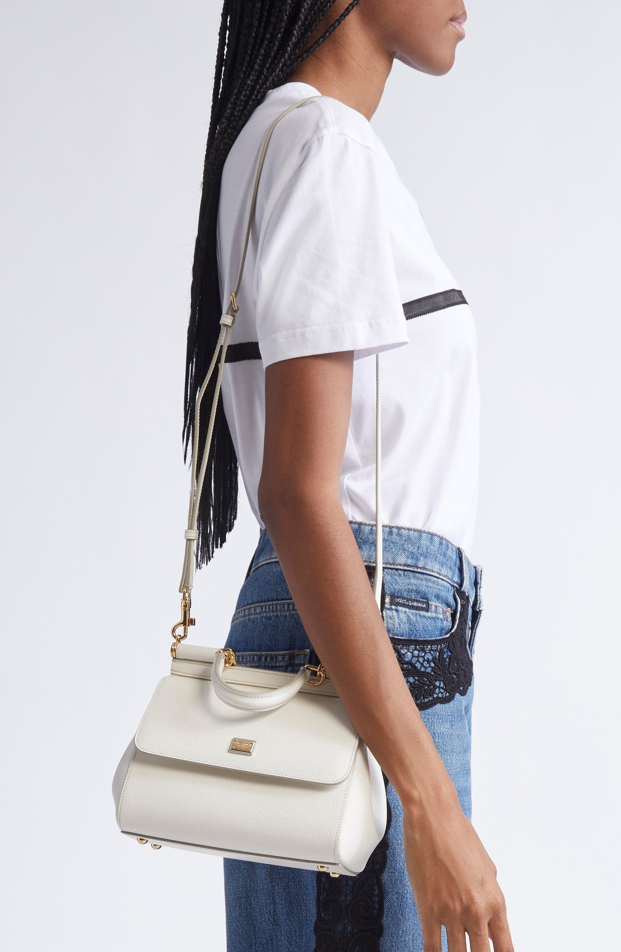 Dolce&Gabbana Medium Sicily Leather Top Handle Bag in 80001 White at Nordstrom - 2