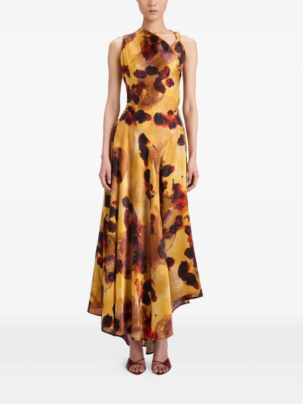draped floral-print asymmetric dress - 2