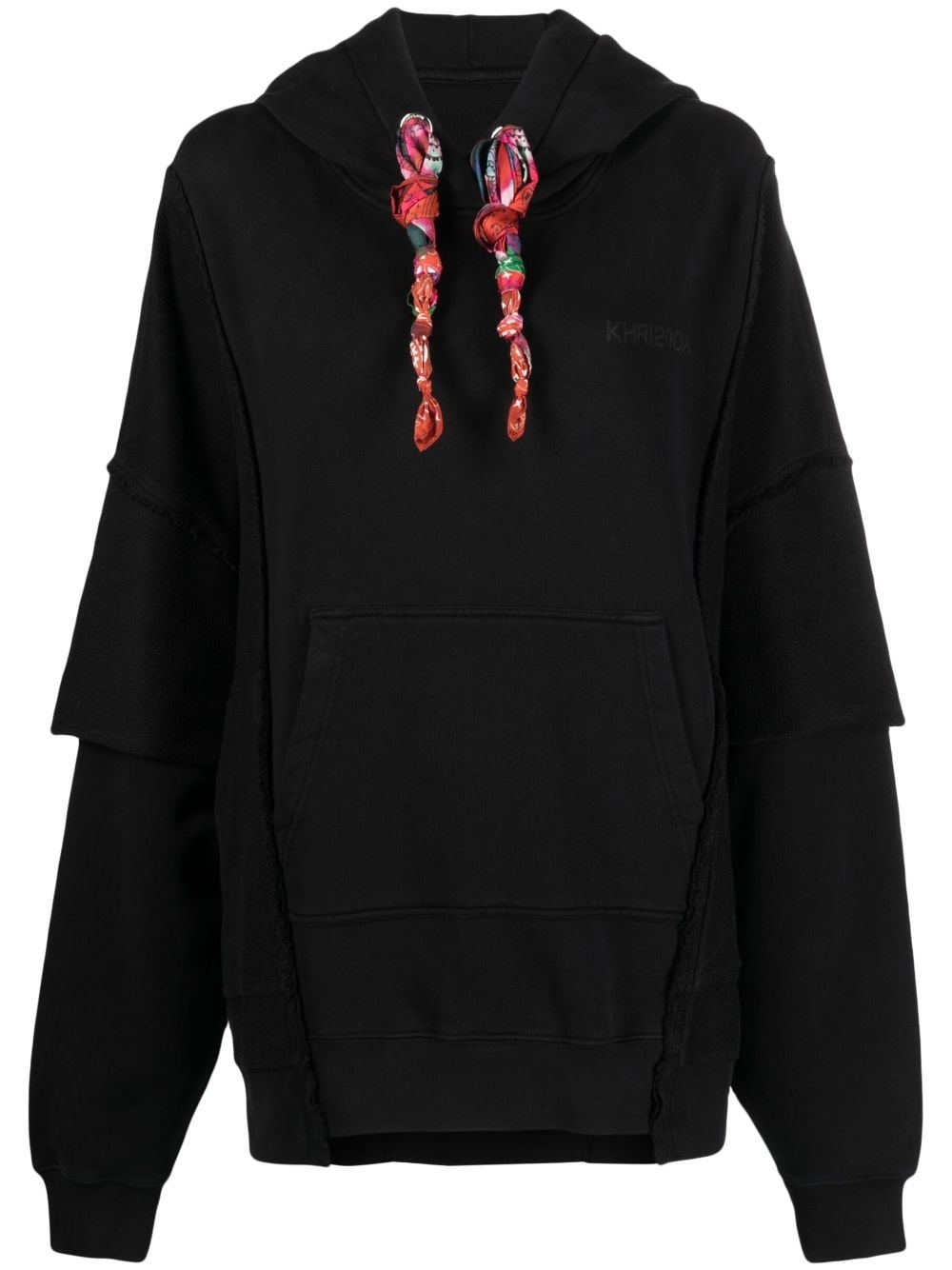 towelling-finish panelled cotton hoodie - 1