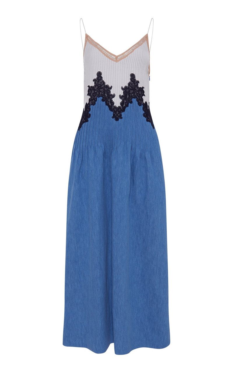 Althea Lace Slip Maxi Dress in Light Blue Recycled Cotton Linen - 1