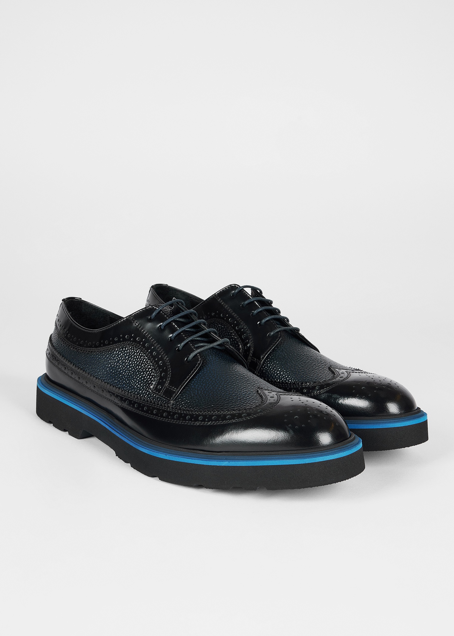 Black and Navy Pebble Embossed Leather 'Count' Brogues - 4