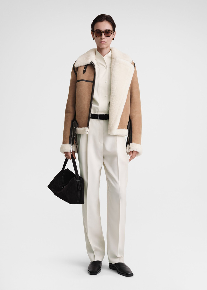 Totême Shearling aviator jacket dark biscuit outlook