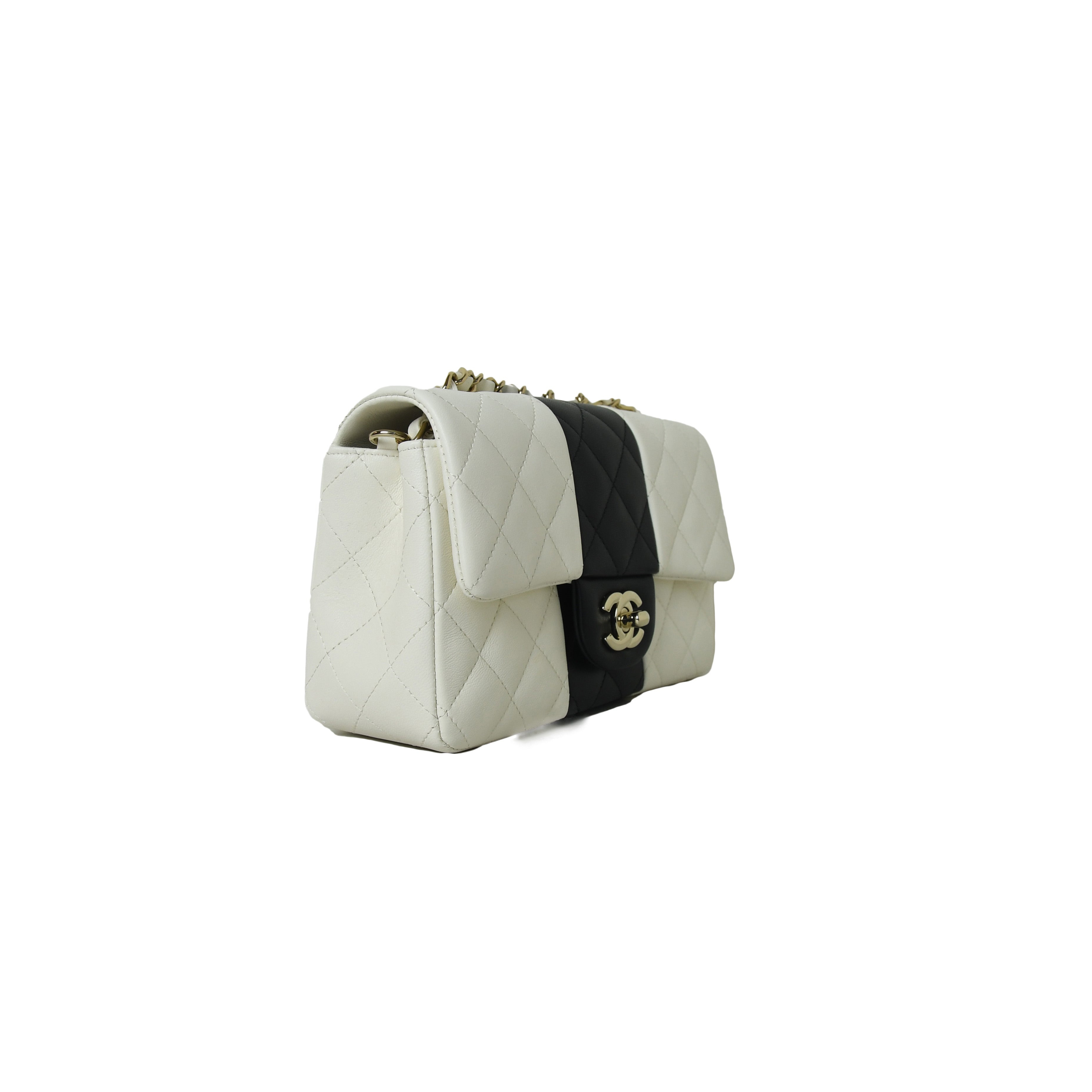 Chanel Mini Flap Lambskin Bag White Black Stripe - 2
