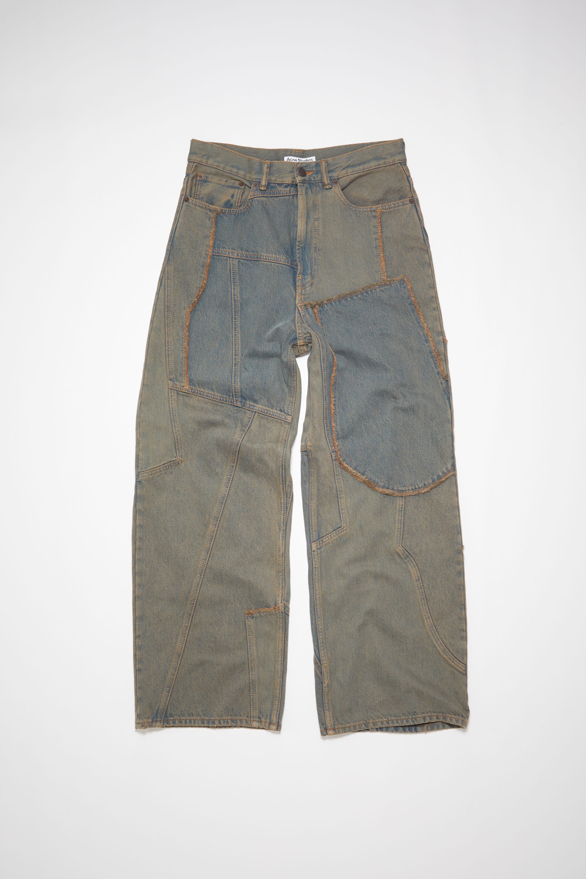 Patchwork wide fit jeans - Dark brown/beige - 1