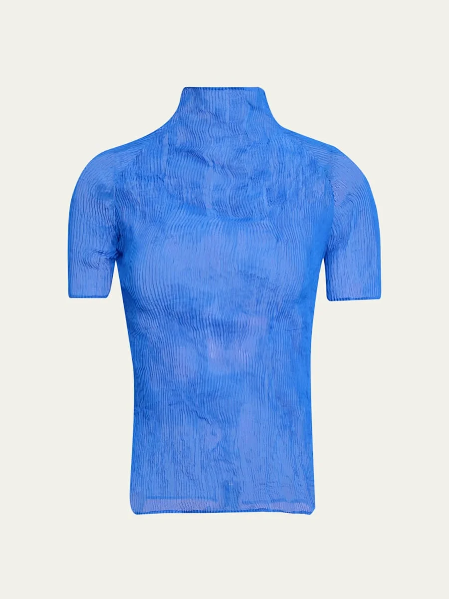 Twisted Chiffon Plisse Mock-Neck Top - 1