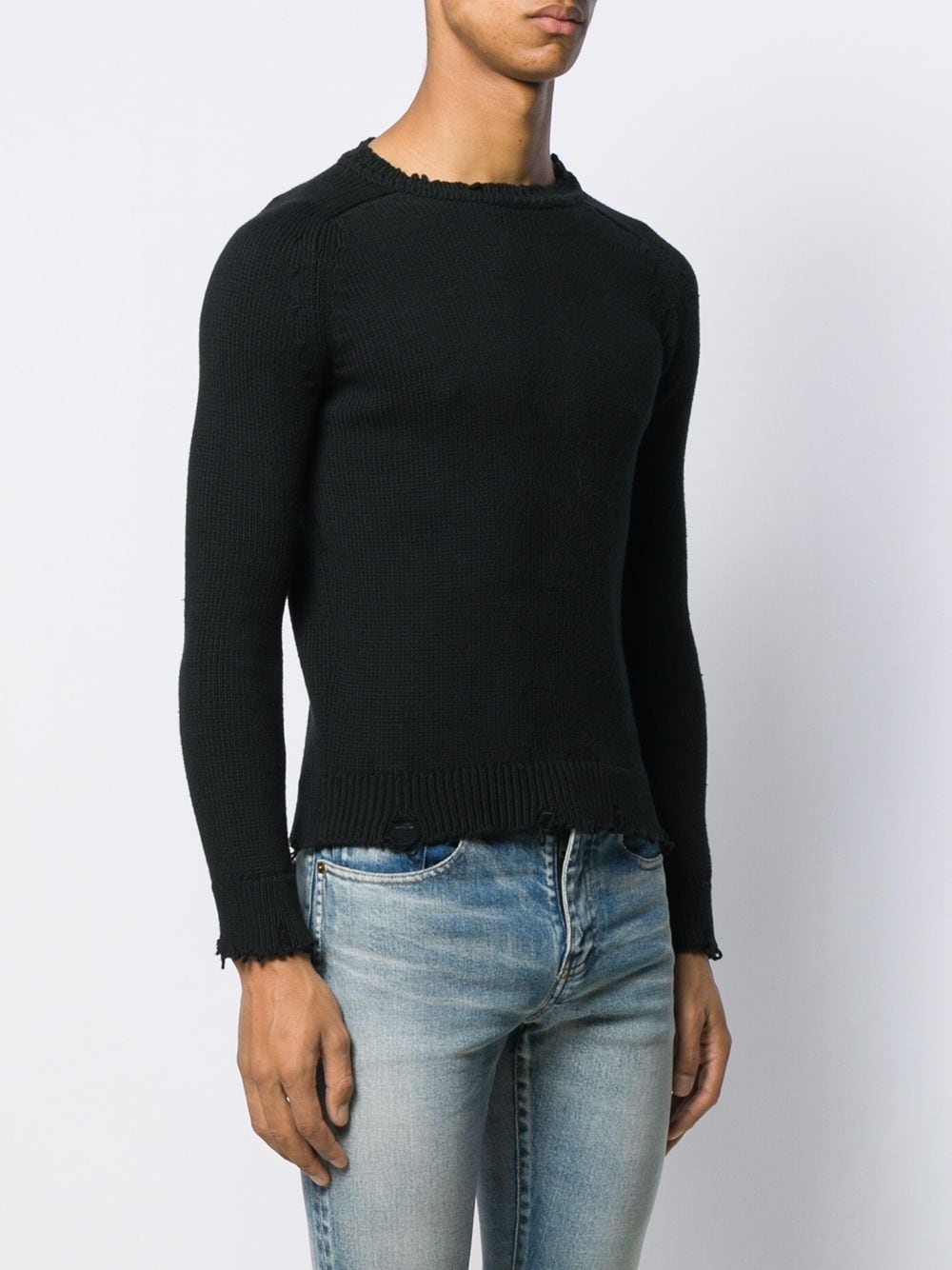 distressed-effect crew neck jumper - 3