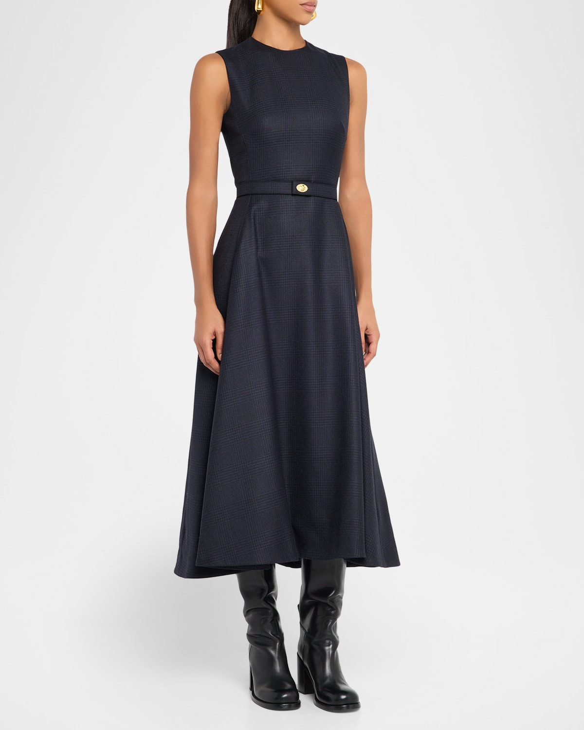 Amelia Prince Of Wales Belted Sleeveless Midi Dress - 4