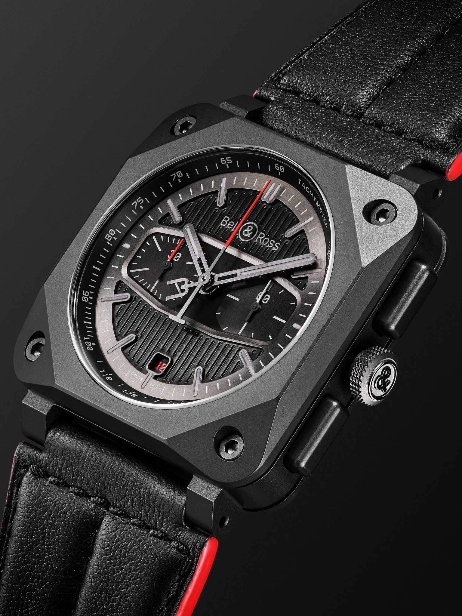 BR 03-94 BLACKTRACK Limited Edition Automatic Chronograph 42mm Ceramic and Leather Watch, Ref. No. B - 3