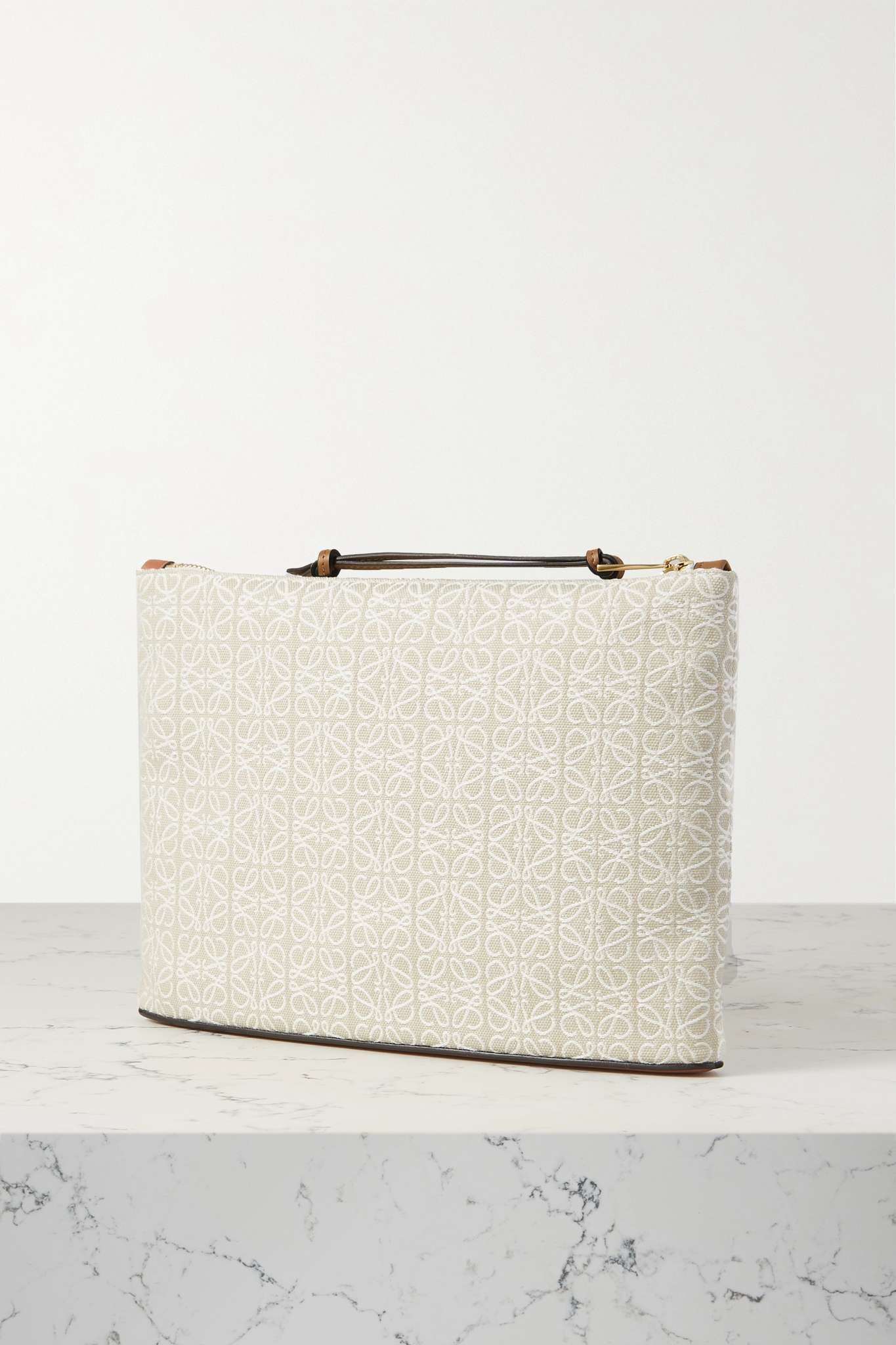 + Paula's Ibiza leather-trimmed canvas-jacquard pouch - 3