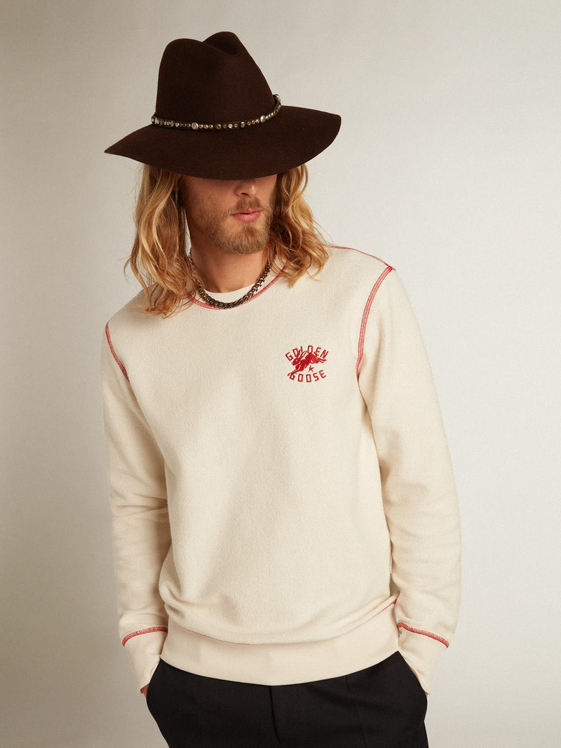 Golden Goose Men’s heritage white sweatshirt with CNY logo outlook