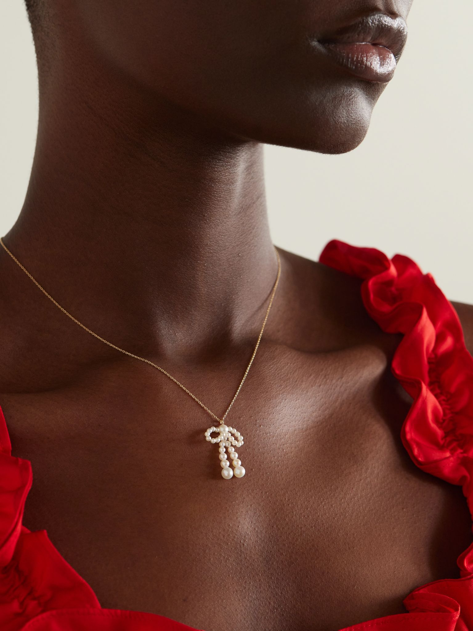 Bow Simple 14-karat recycled gold necklace Gold - 2