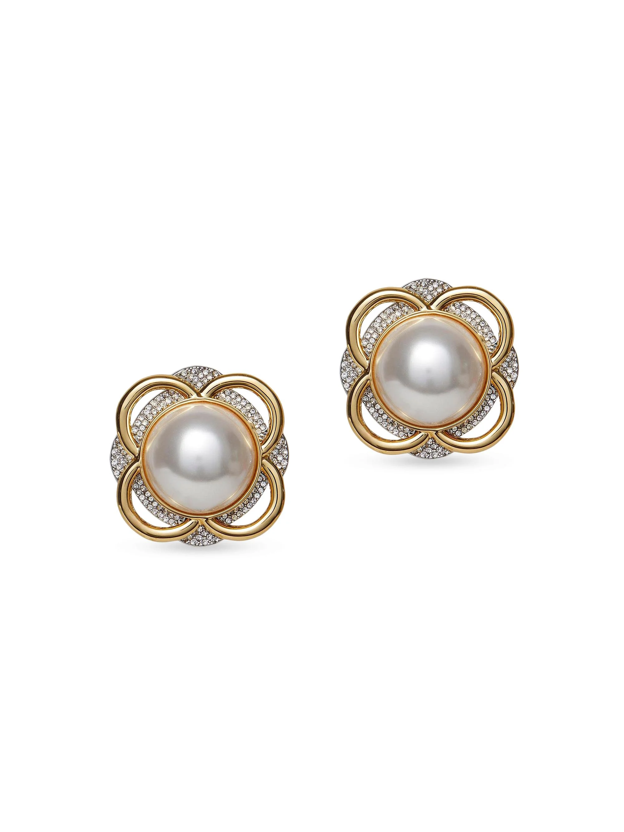Women's Pinball Button 14K-Gold-Plated, Imitation Pearl & Crystal Stud Earrings - Pearl - 1
