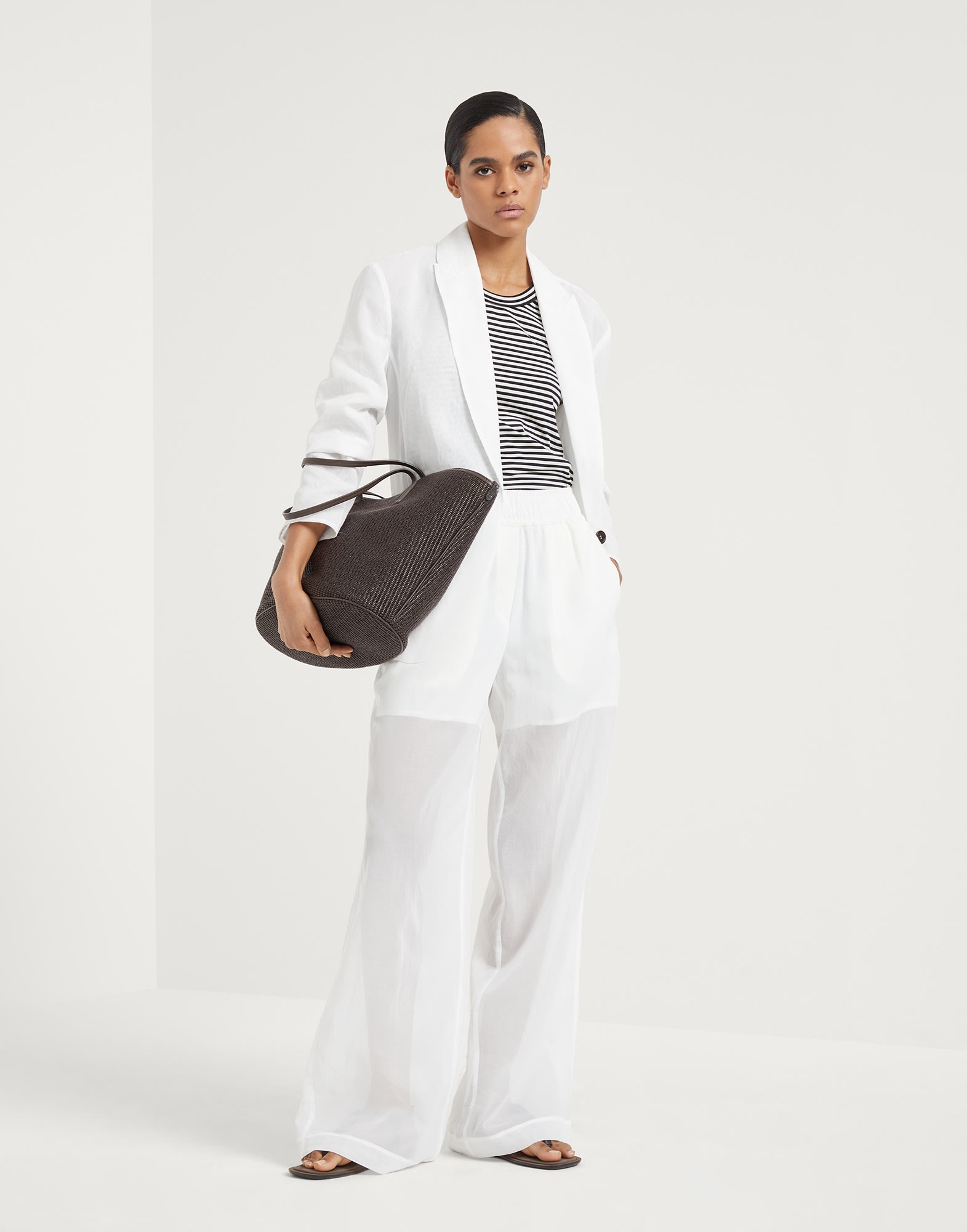 Cotton organza blazer with monili - 5