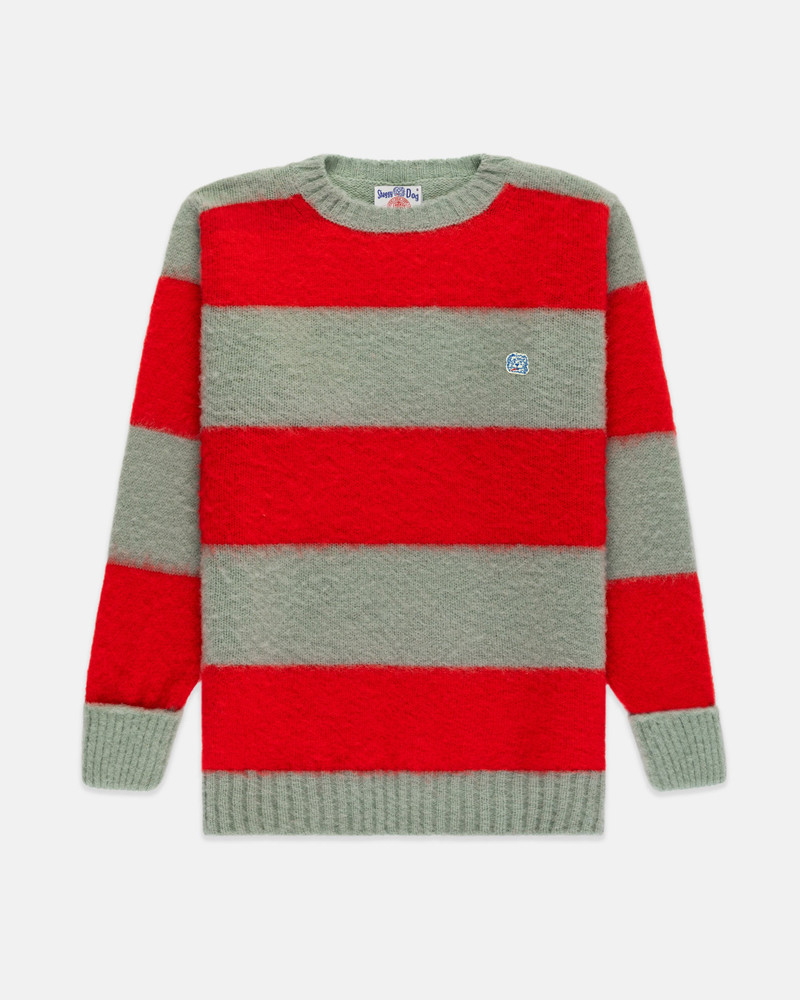 J. PRESS MADE-IN-SCOTLAND SEAFOAM GREEN & RED STRIPE SHAGGY DOG ICON SWEATER - CLASSIC FIT outlook