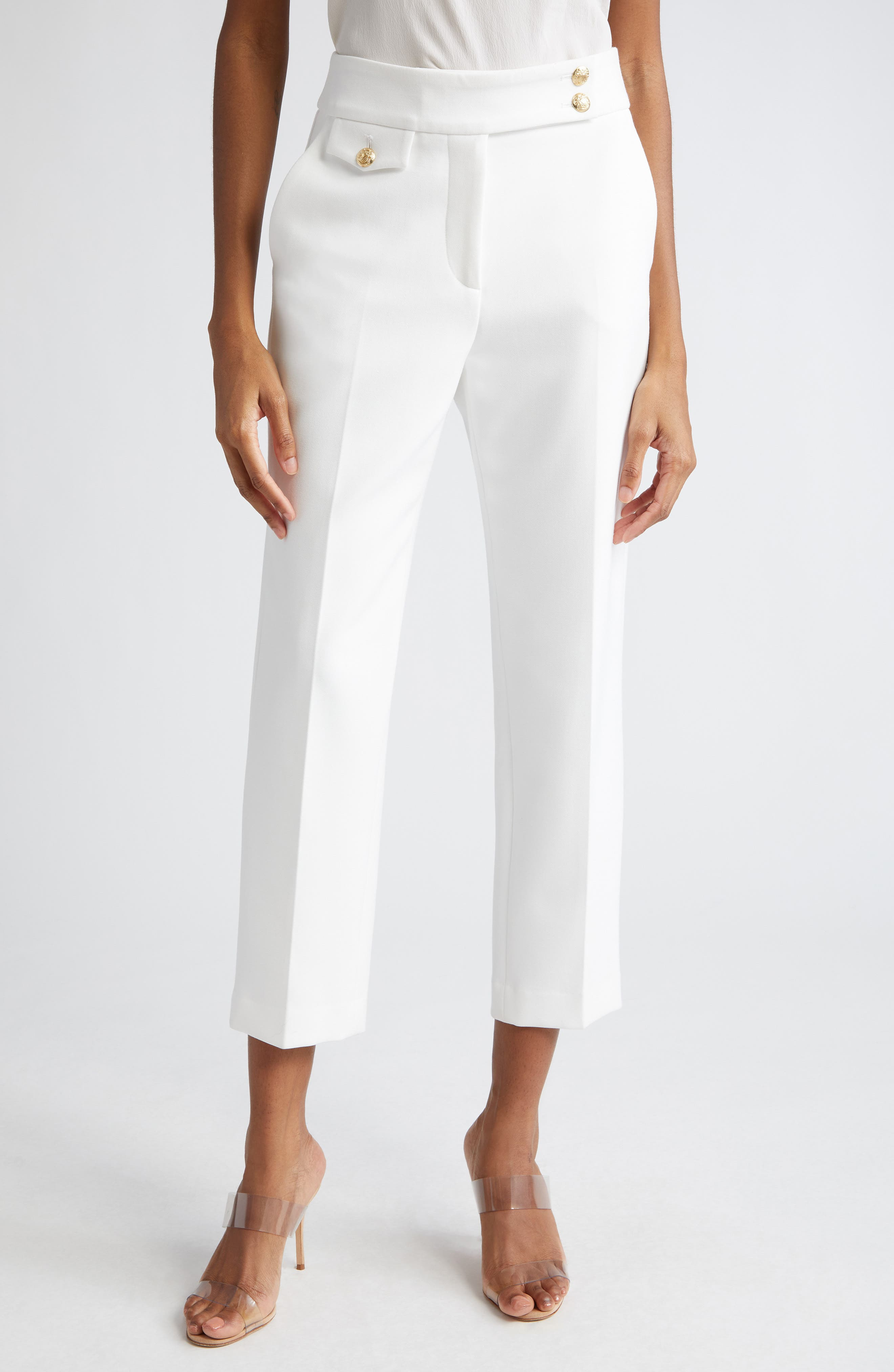 Veronica Beard Renzo Crop Pants in Off White/Gold at Nordstrom - 1