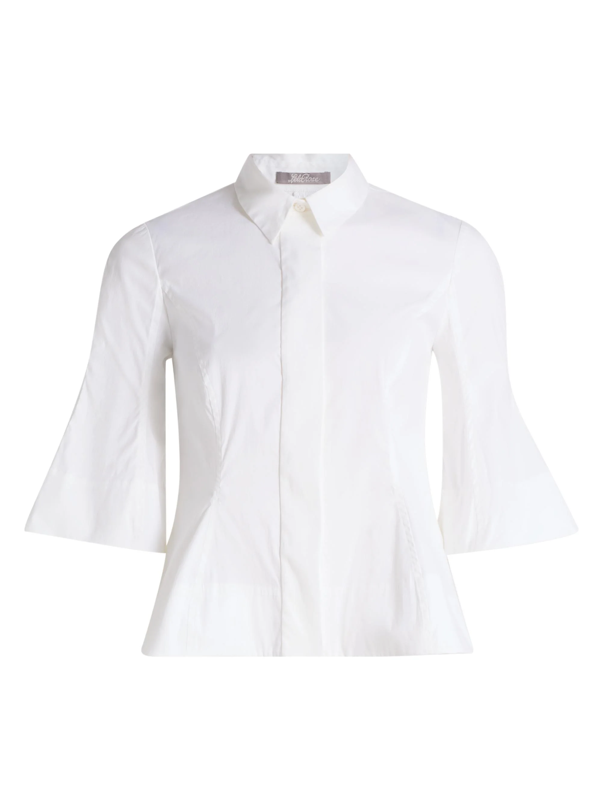 Women's Cotton-Blend Poplin Bell-Sleeve Top - White - 1