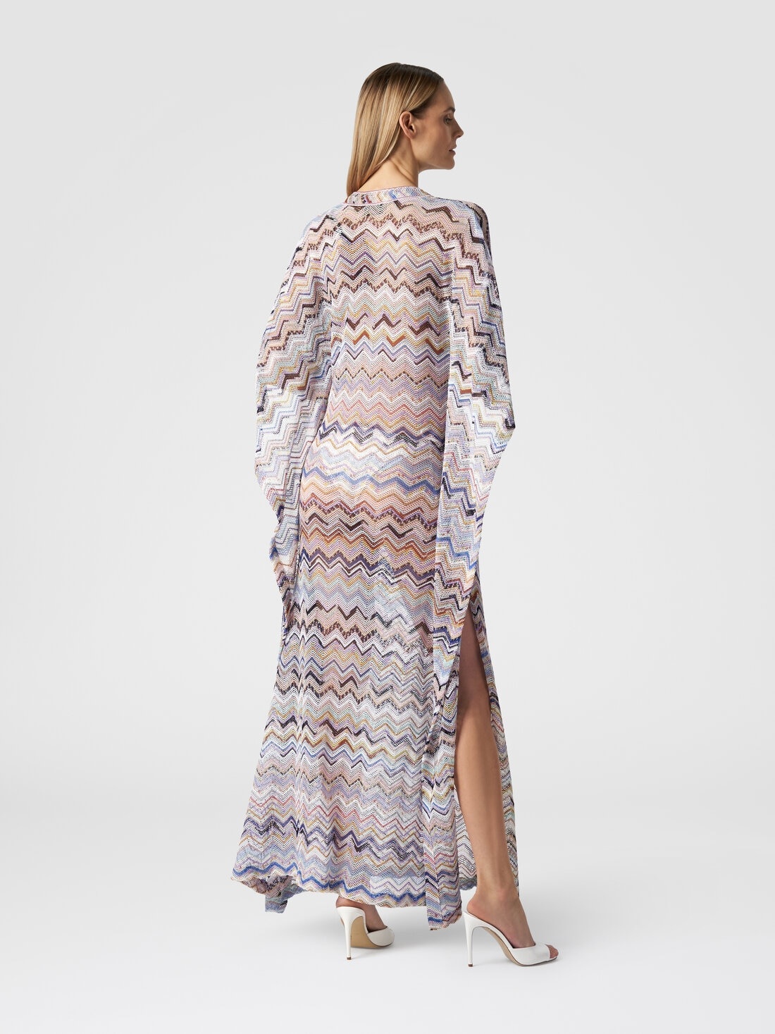 Long cover up kaftan in zigzag viscose with lurex - 3