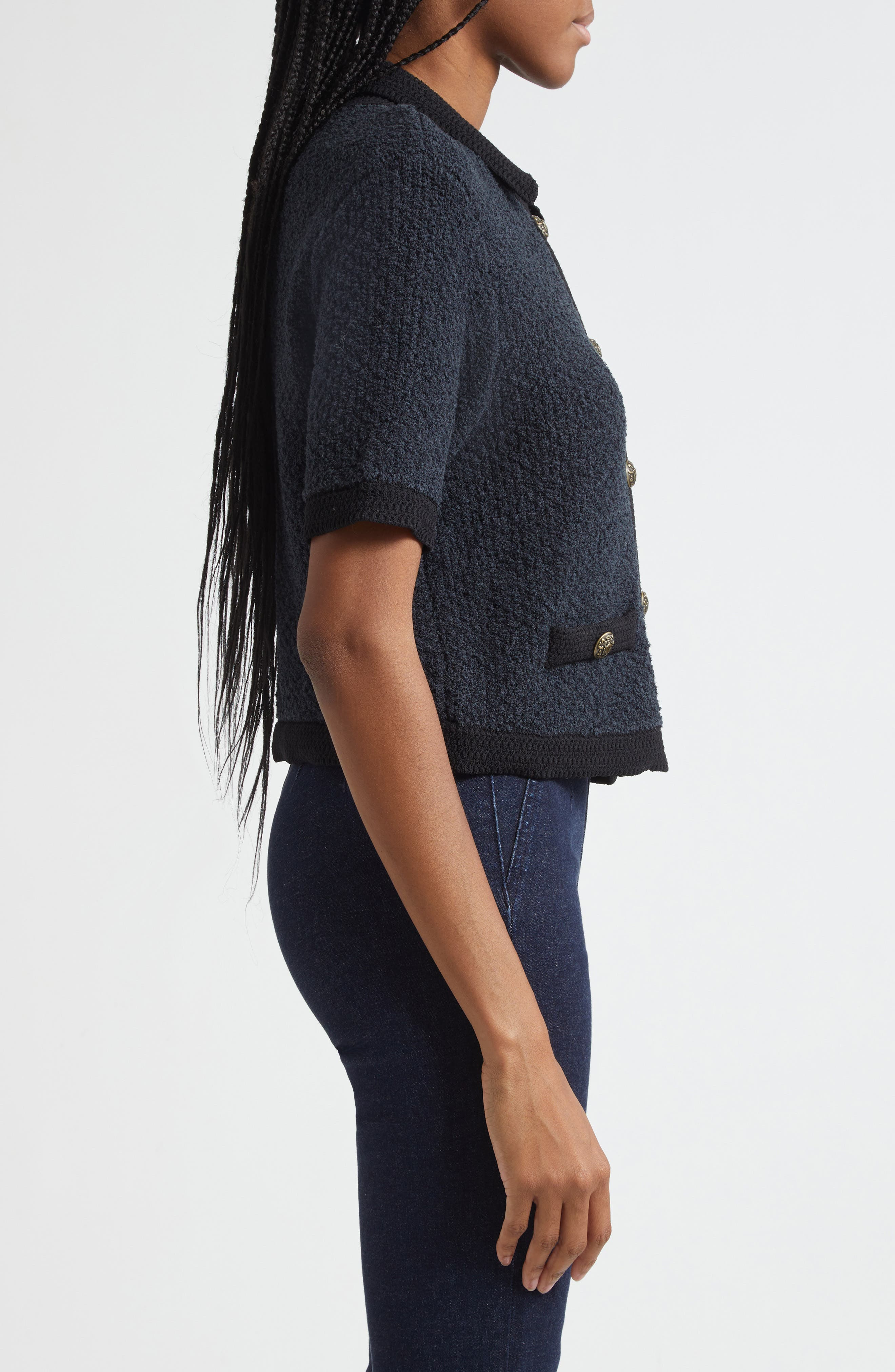 Veronica Beard Marie Two Tone Cardigan in Navy at Nordstrom - 4