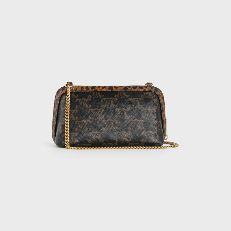 CLUTCH ON CHAIN  IN  TRIOMPHE CANVAS AND GRAINED CALFSKIN WITH LEOPARD PRINT 3