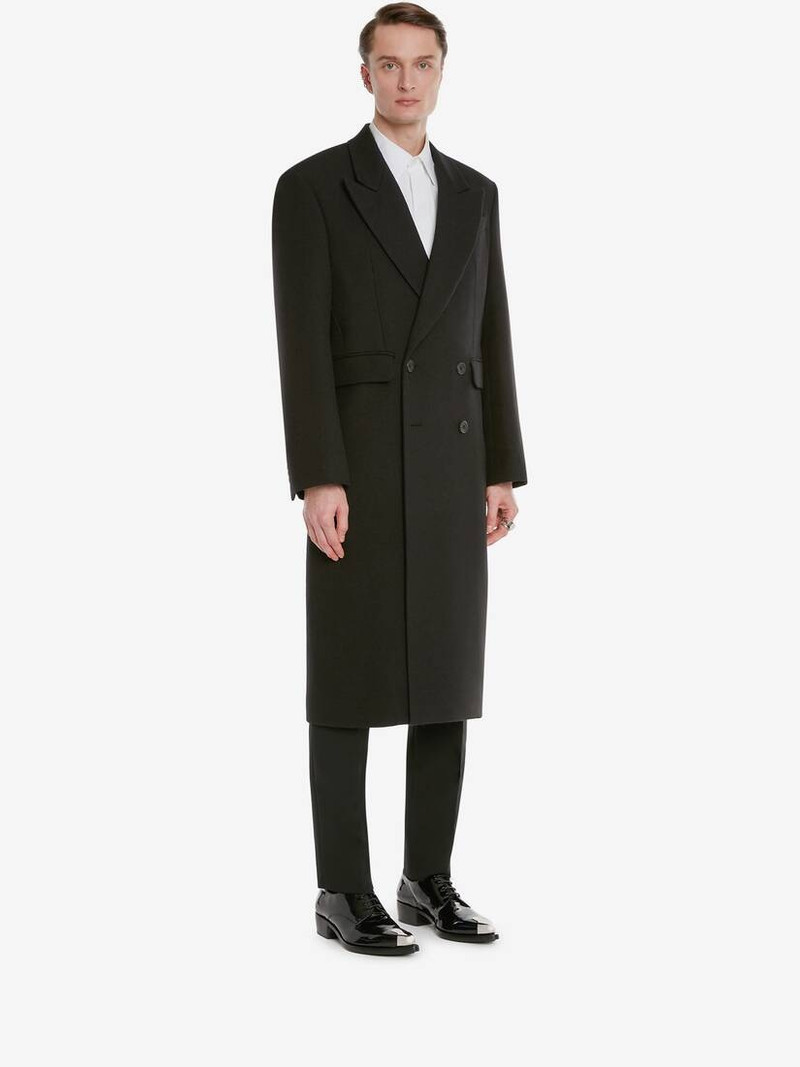 Men's Wool Hopsack Double-breasted Coat in Black 3