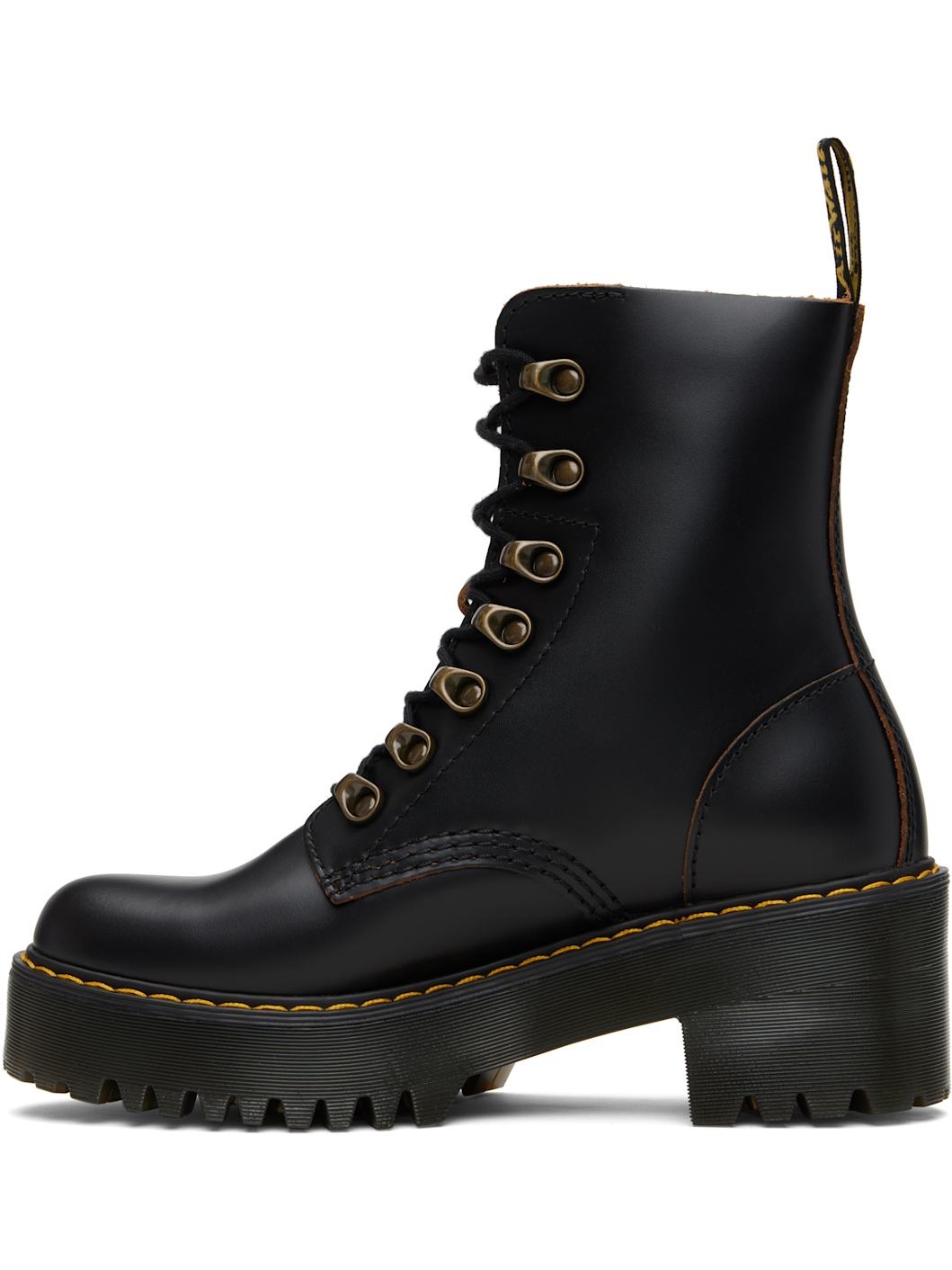 Black Leona Vintage Smooth Leather Heeled Boots - 3