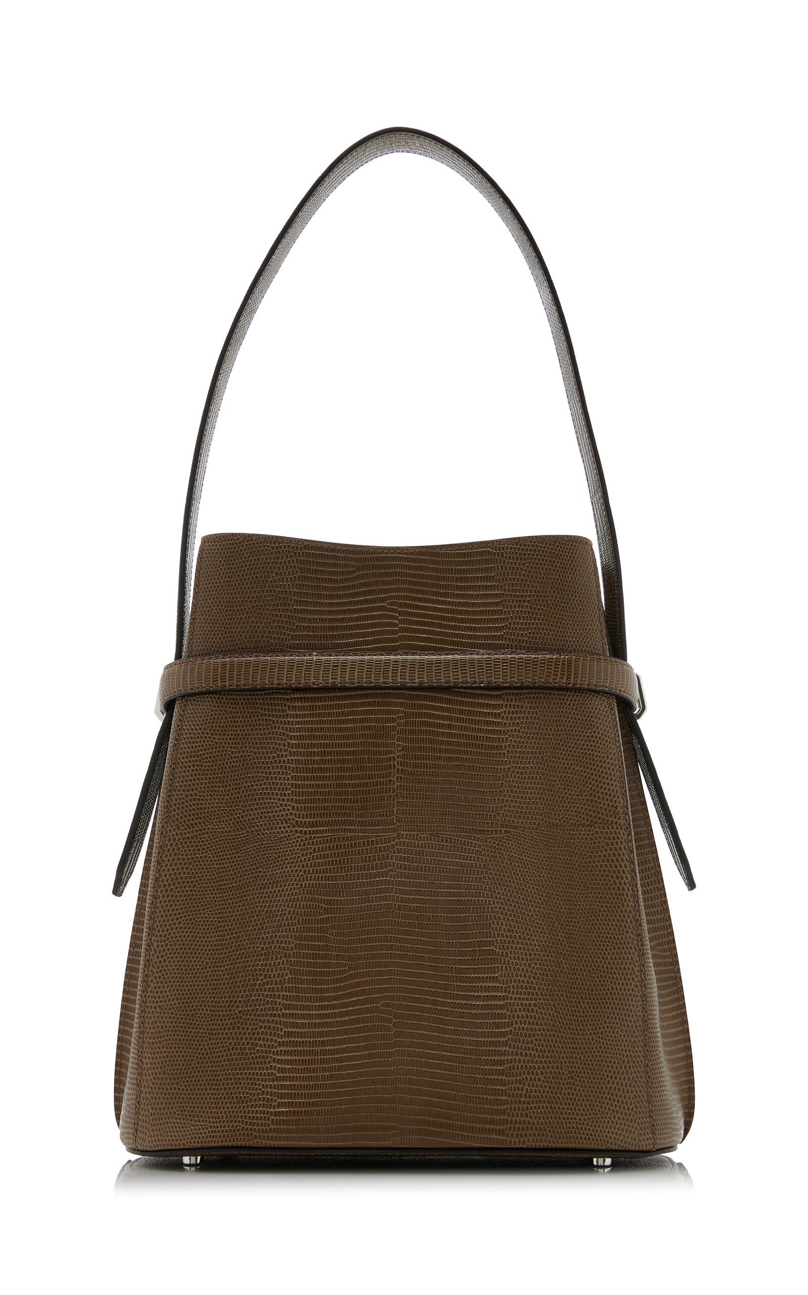 Belted Lizard-Embossed Bucket Bag dark green - 4