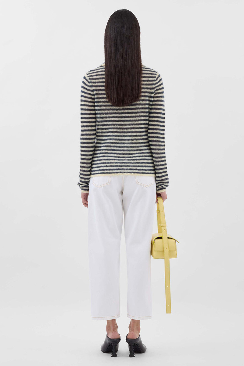 STRIPED MOHAIR POLO / off white & deep blue stripes 5