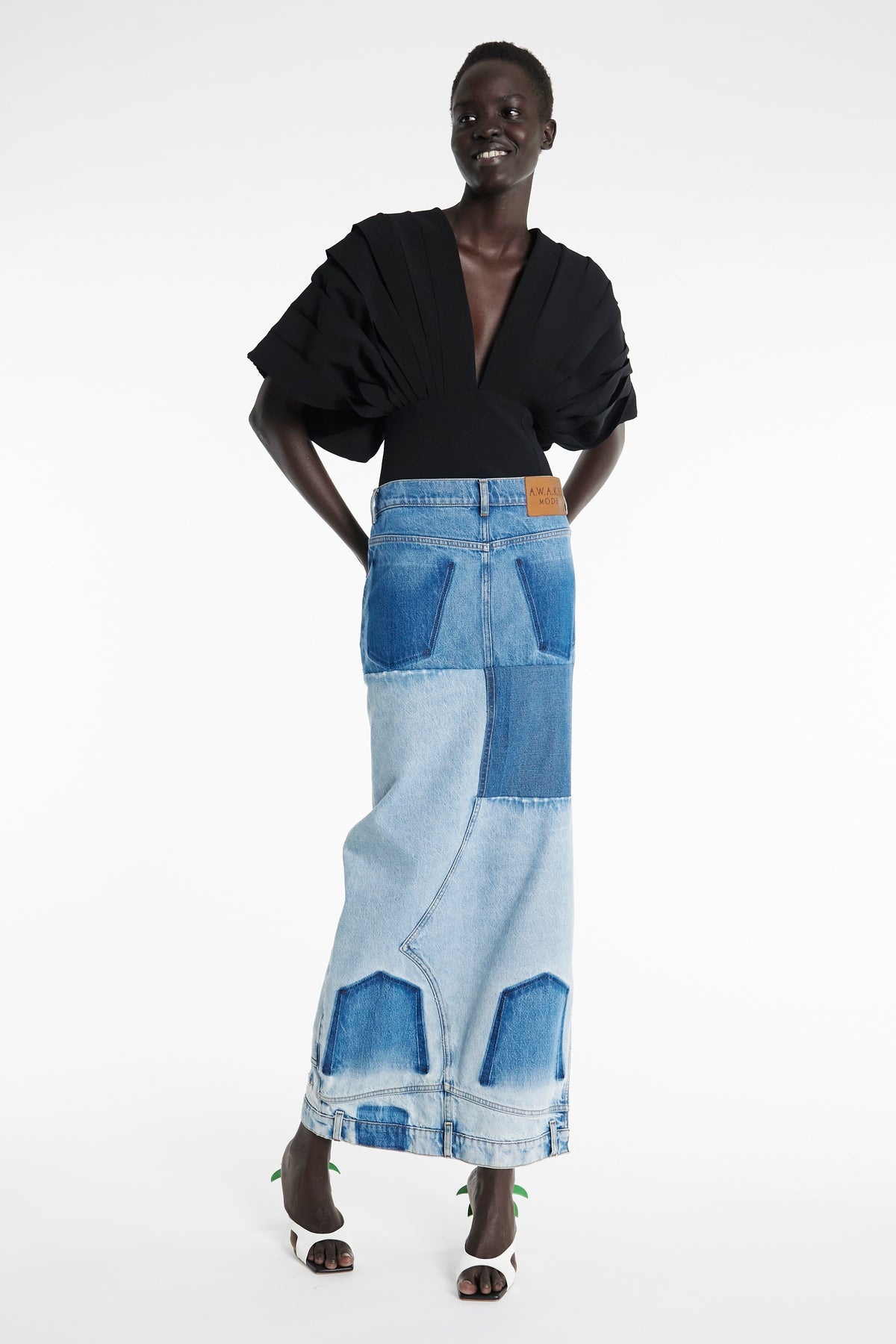 RECYCLED DENIM MIRROR EFFECT SKIRT BLUE - 9