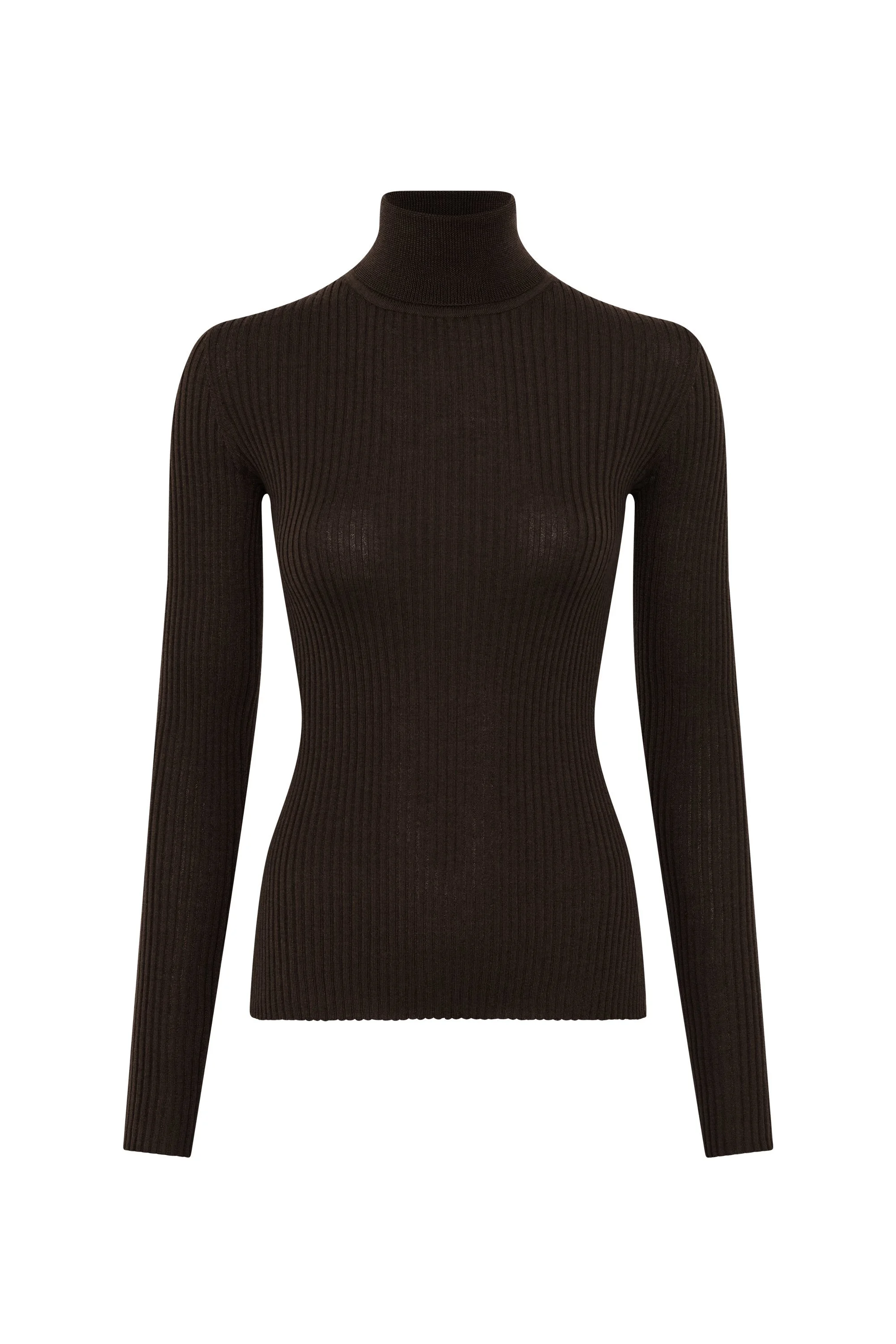 Peppe Knit Turtleneck in Chocolate Cashmere Silk - 1