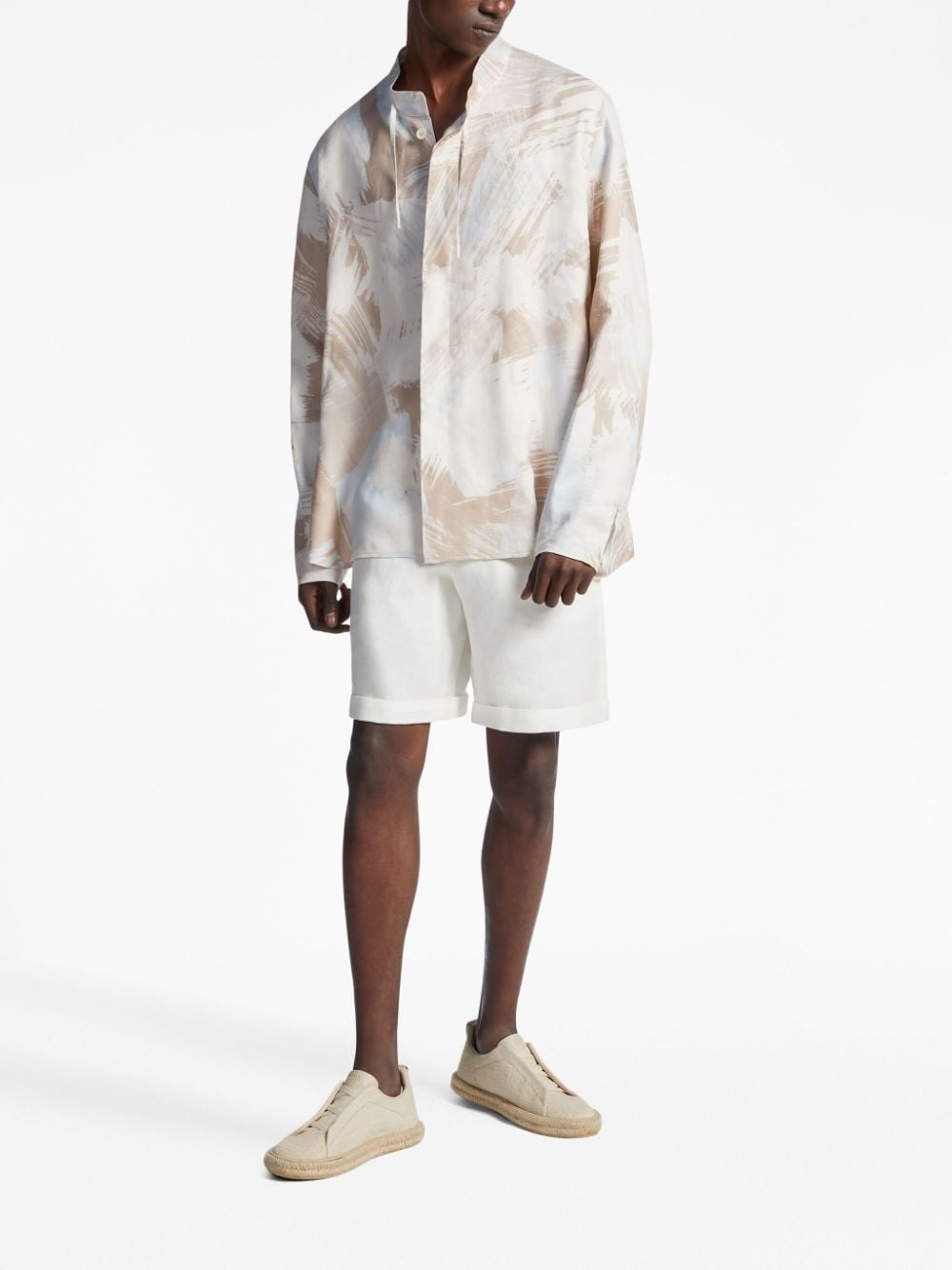 elasticated-waist linen shorts - 2