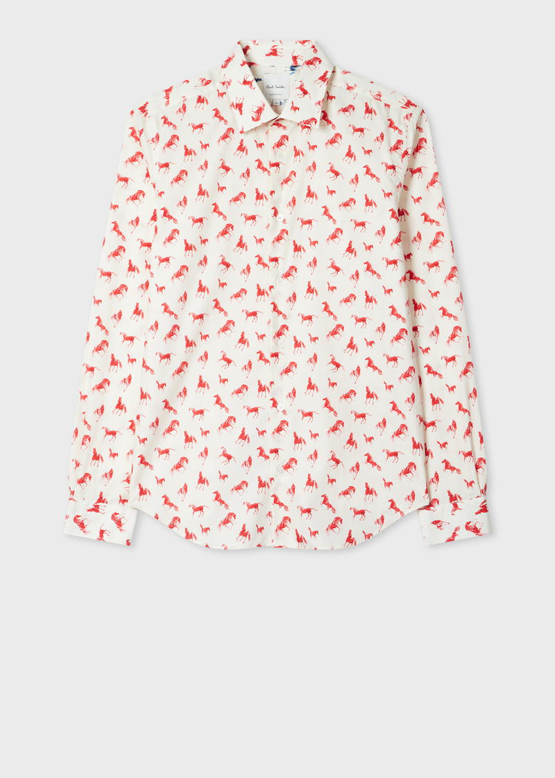 Super Slim-Fit Red 'Year of the Horse' Print Shirt 1