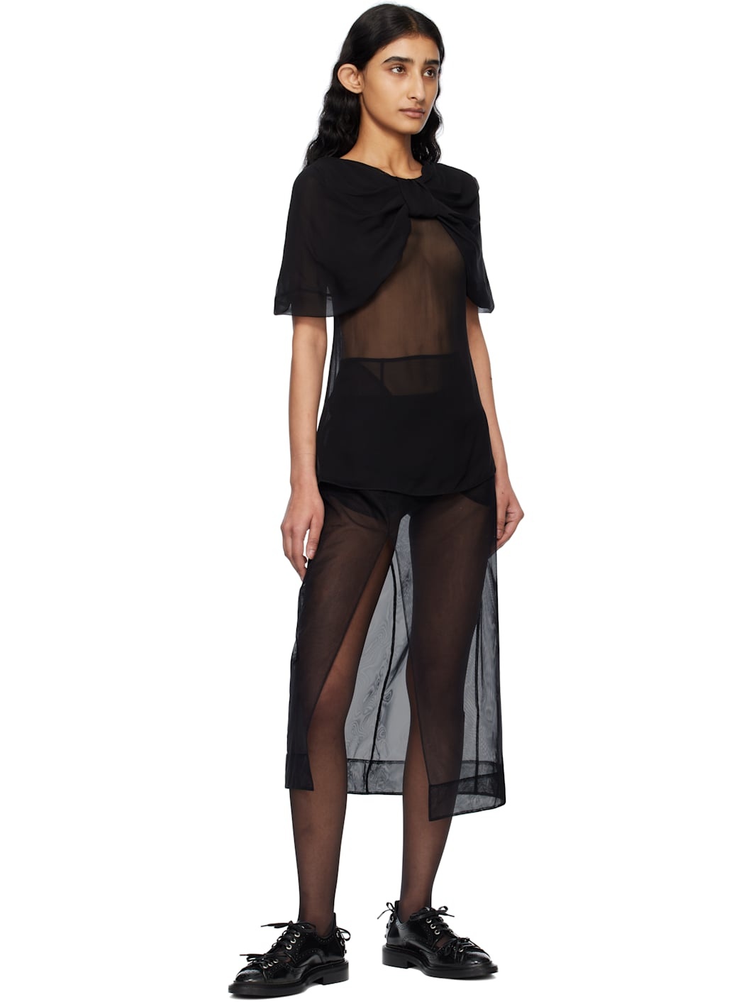 Black Extended Bow Blouse - 4