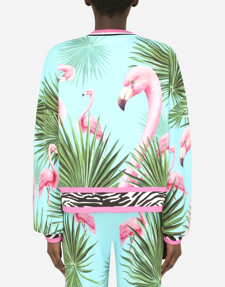 Round-neck jersey sweatshirt with flamingo print - 5