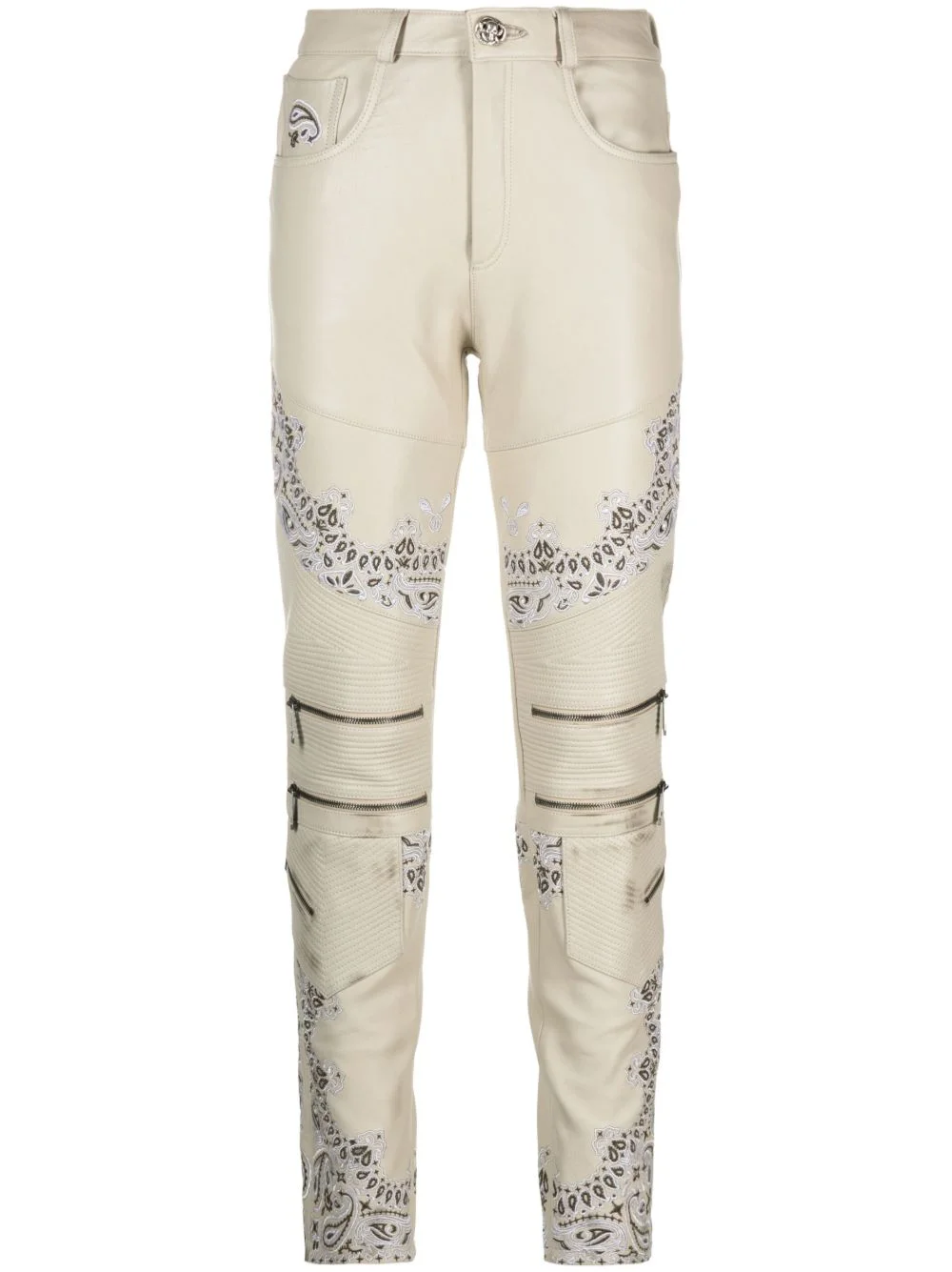 bandana-panelling skinny leather trousers - 1