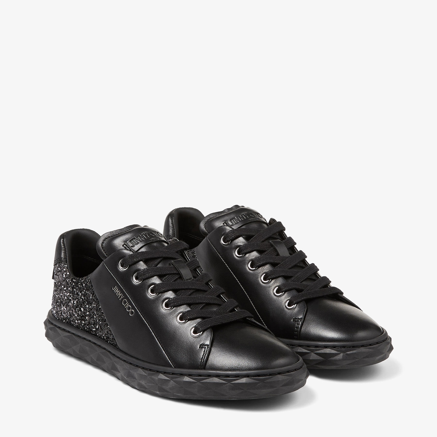 Diamond Light/F
Black Nappa Leather Low-Top Trainers with Glitter Panels - 5