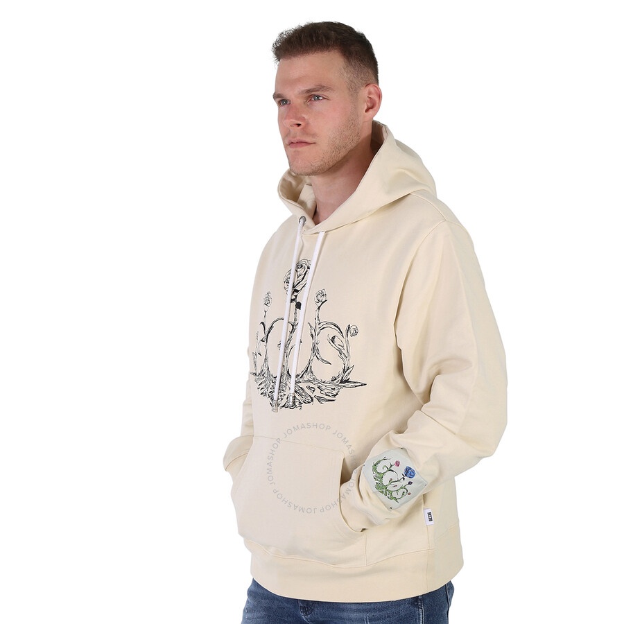 GCDS Men's Whitecup Grey Rose Printed Drawstring Hoodie - 5