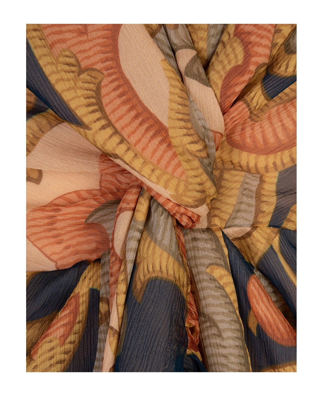 Printed Navy Blue Silk Midi Dress - 4