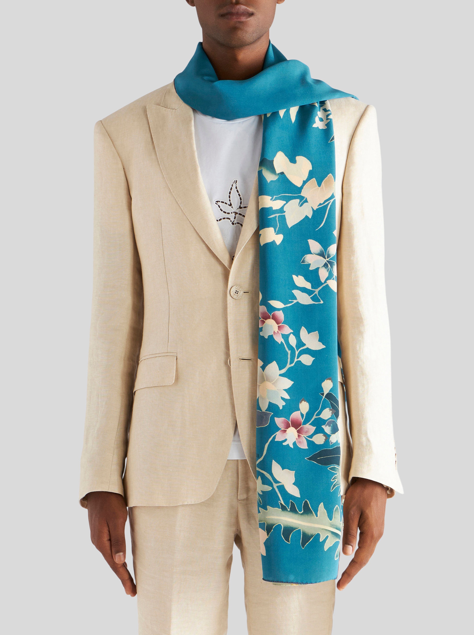 LEAFY FLORAL SILK SCARF - 2