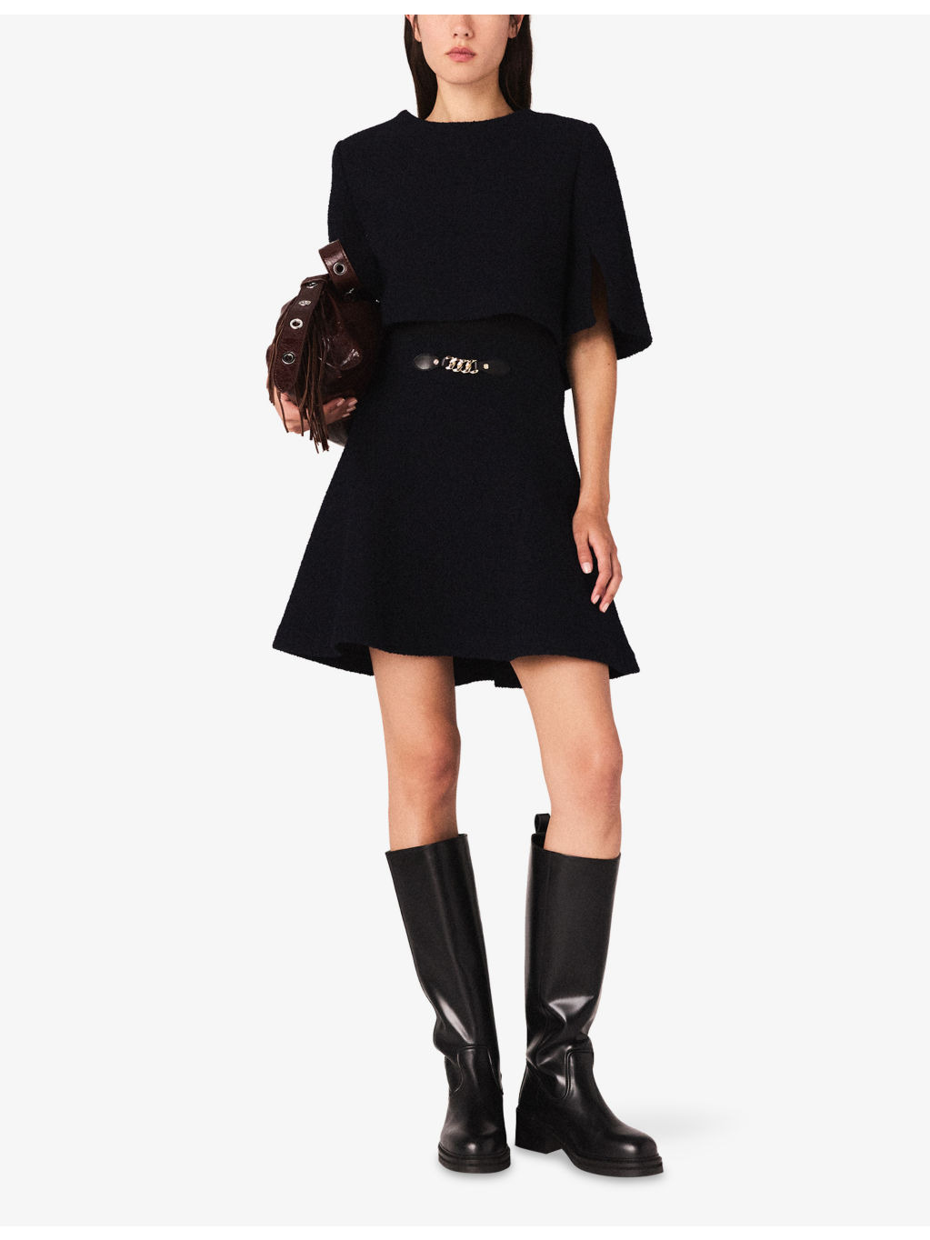 Two-In-One Short-Sleeve Tweed Mini Dress - 2