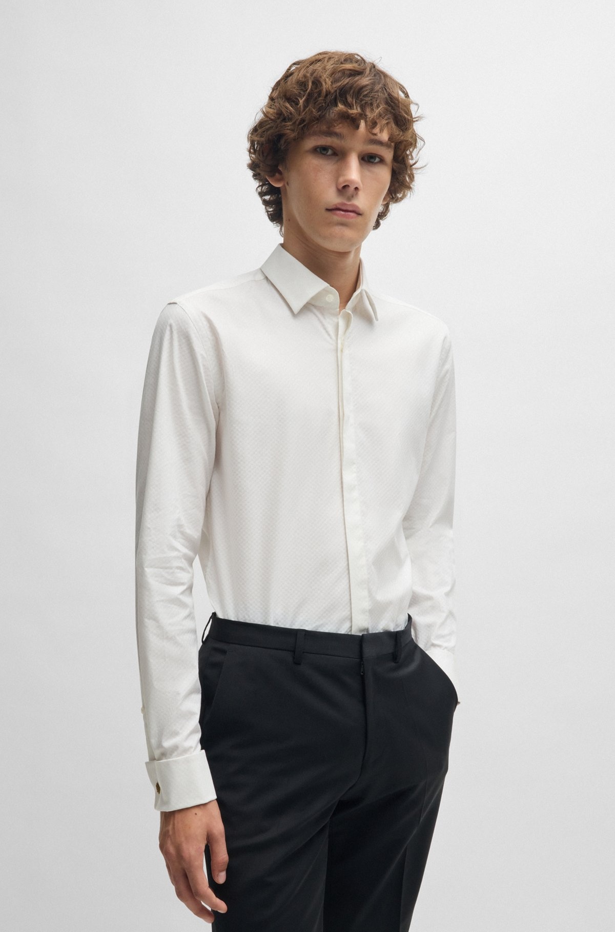 SLIM-FIT SHIRT IN STRUCTURED STRETCH COTTON - 2