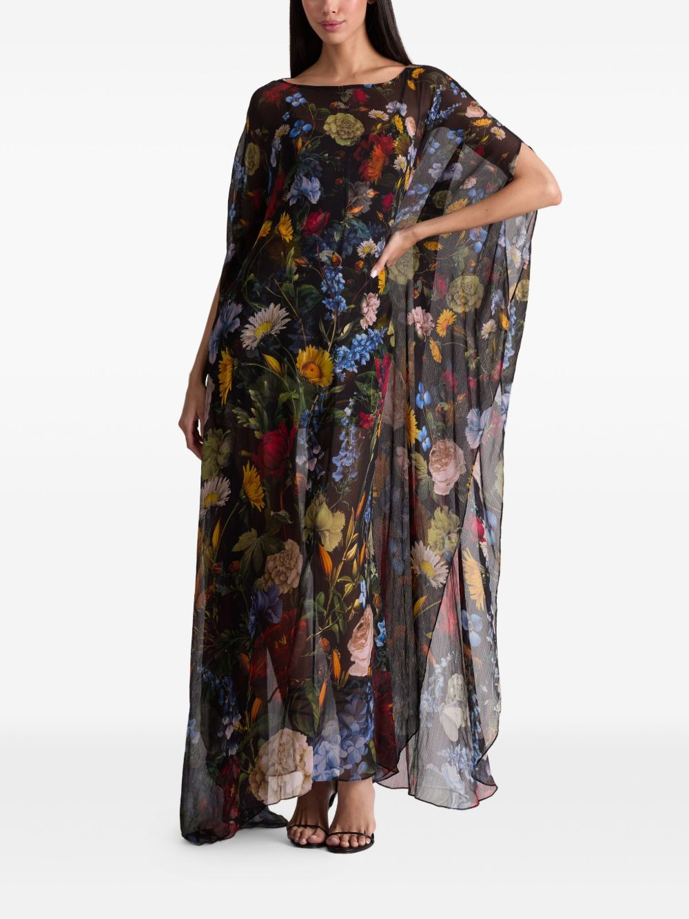 floral-print cape maxi dress - 2