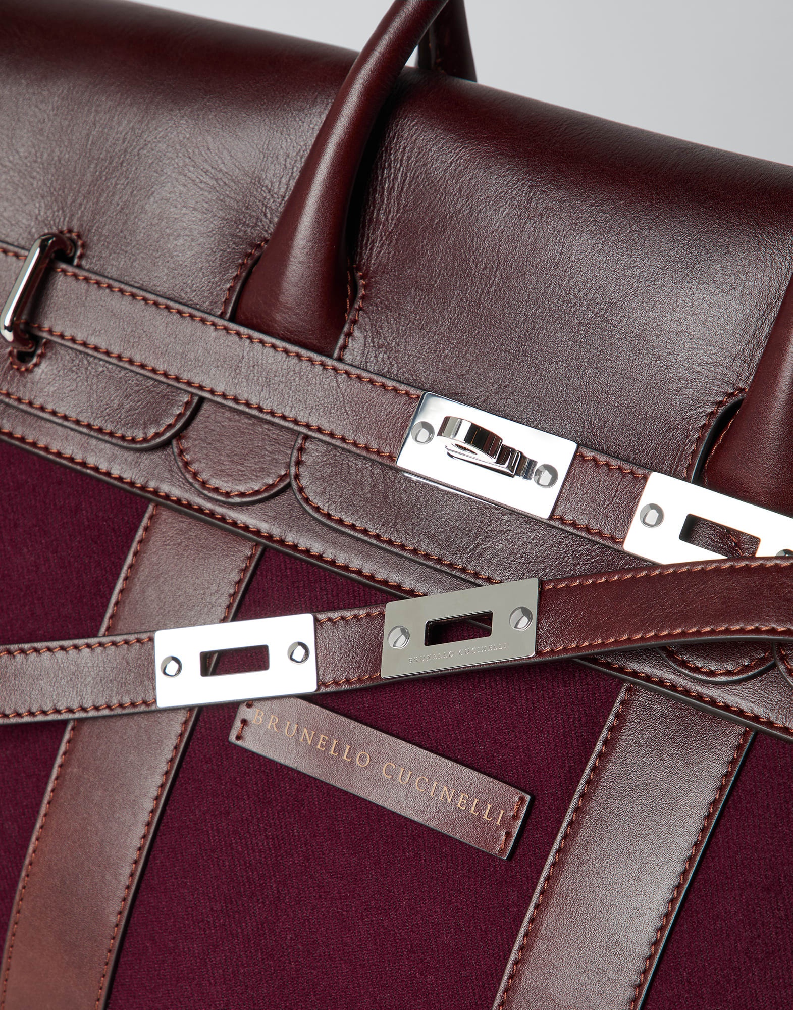 Burnished calfskin and techno flannel country bag - 3
