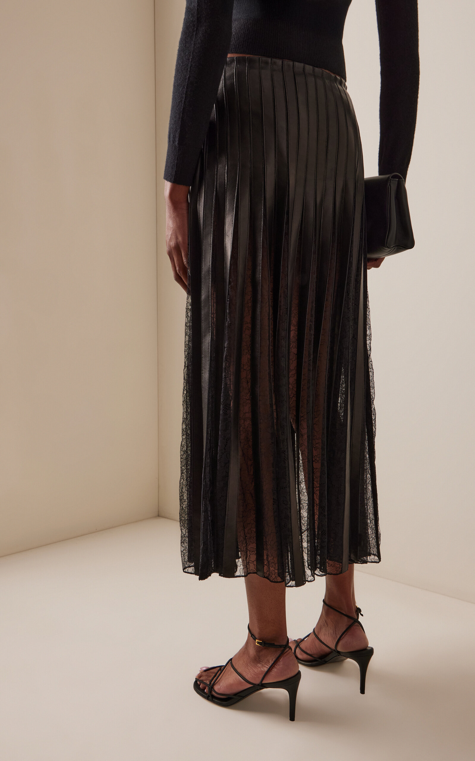 The Alix Strip-Detailed Leather Midi Skirt black - 4
