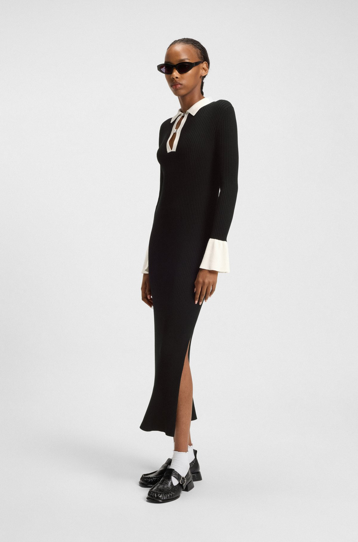 KNITTED TUBE DRESS WITH STACKED-LOGO KEYHOLE PLACKET - 3