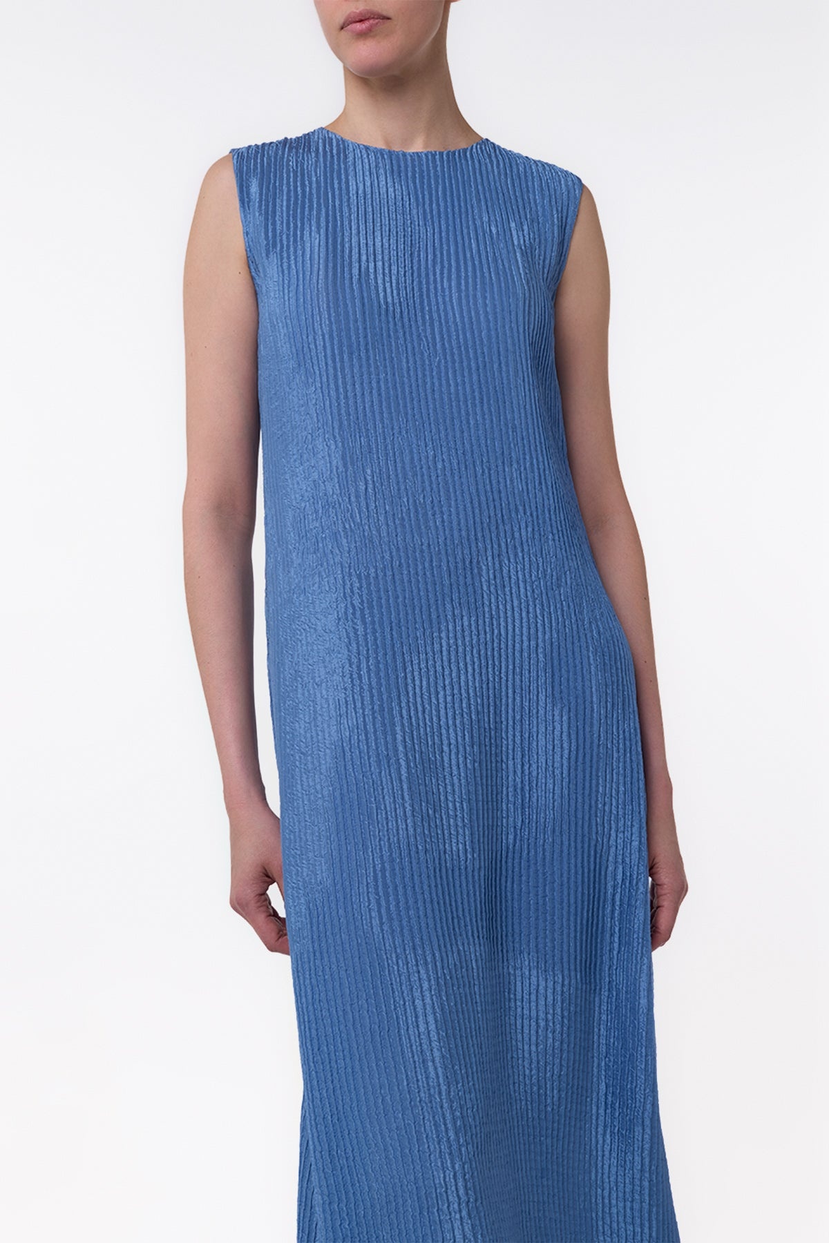 Carling Maxi Dress in Sky Plisse Silk - 4