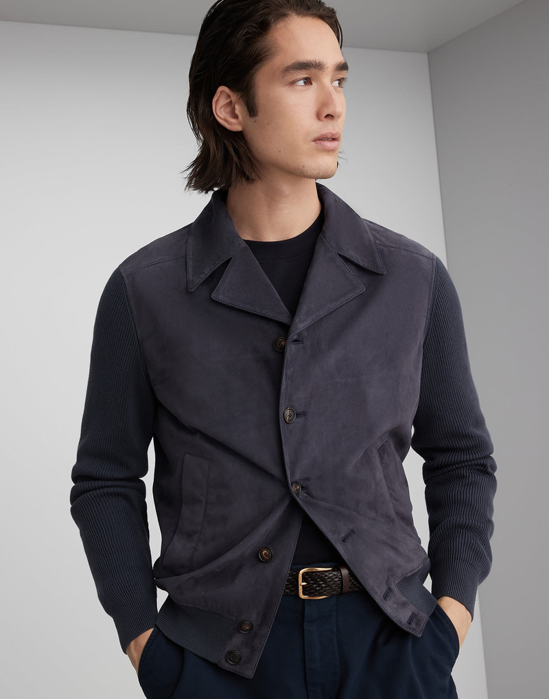 스웨이드 및 코튼 니트 아우터웨어 재킷 - 1
