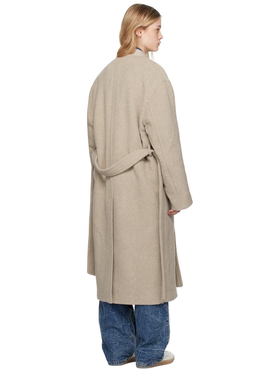 Beige Belted Wool Coat - 3