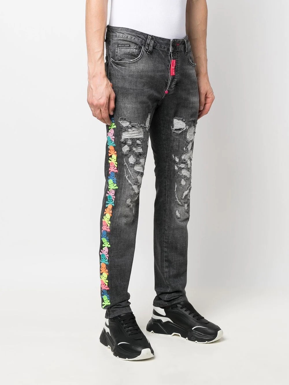 embroidered-skull slim-fit jeans - 3